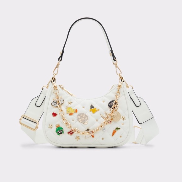 LIMITED EDITION Shoulder bag with gold chain detail and graphic pins NWT - Picture 4 of 15